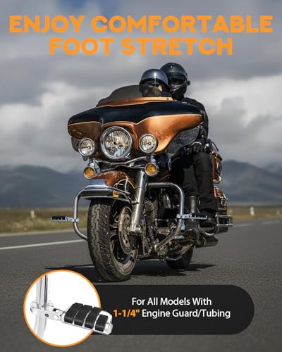 PBYMT Highway Pegs, P-Clamp A3 Steel Highway Footpegs Footrest Fit For 1.25''(32mm) Crash Bars Compatible with Harley Davidson Touring Chrome - color: Chrome