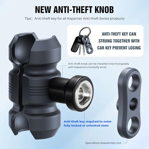 Motorcycle Phone Clip Kit, for 8-10mm Screw/Mirror Install, Anti-Theft Double Socket Arm/25mm Ball Top and Base, Suitable for Width of 2.56-3.74" Phone (KPS-04)