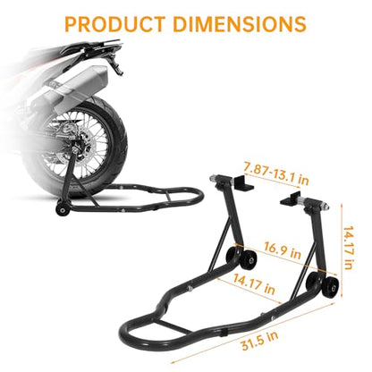 Heavy Duty Motorcycle Lift Stand Set, Front & Rear Wheel Paddock Stand with Adjustable Prong A dapter + L Swingarm Spool, 900 Lb Capacity for Bike Maintenance & Repairs, Black - color: Black