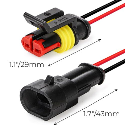 Hiceeden 12 Kits 2 Pin Waterproof Connector, 16AWG 2 Wire Automotive Electrical Plugs Connectors, Male and Female Way Connectors for Car, Truck, Motorcycle, Boat