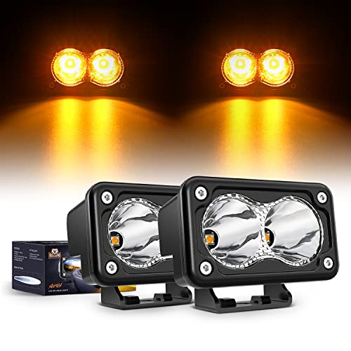 Nilight 3Inch Amber LED Light Pods 2PCS 10W Super Spot Fog Lights Auxiliary Driving Lamp Built-in EMC for Motorbike SUV ATV Truck Boat Tractor Forklift - color: Amber