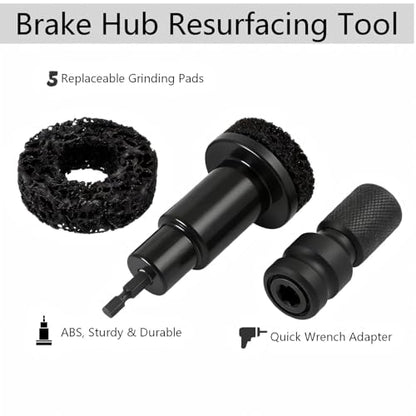 Wheel Hub Cleaning Kit for Power Drill - Includes 1 Adapter and 5 Grinding Pads for Rust Removal on Lug Studs and Brake Rotors