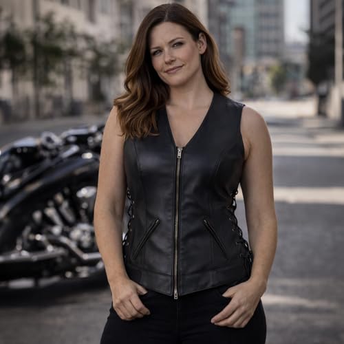 Milwaukee Leather Women's Classic Biker Vest - Premium Leather, Zipper Front, Concealed Carry, Rider Fit Design - color: Black, size: X-Large