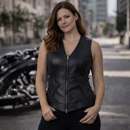 Milwaukee Leather Women's Classic Biker Vest - Premium Leather, Zipper Front, Concealed Carry, Rider Fit Design - color: Black, size: XX-Large