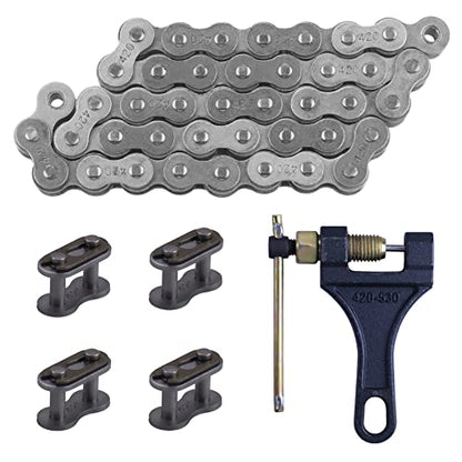 420 Jackshaft Chain 42Link+ Chain Breaker, fit for Coleman BT200X CT200U Trail 200 CT200U-EX Baja TrailMaster Warrior Heat Massimo MB165 MB200 196cc 6.5hp Powersports Mini Bike Part - size: 42 Link Chain Breaker