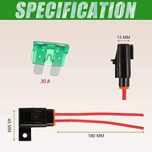 Inline Fuse Holder Waterproof 12 AWG Gauge Wiring Harness ATC/ATO 30 AMP Blade Fuse Holder for Vehicle, Marine, Heavy Duty Bus Power System（6 Pack）