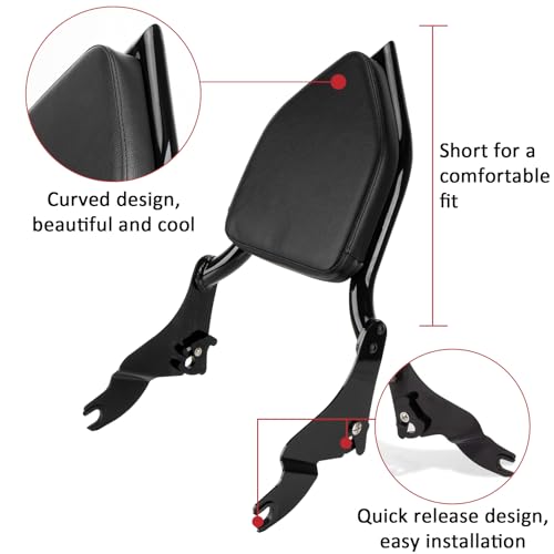 Sissy Bar, PSLER Motorcycle Detachable Backrest Passenger Purpose Seat Back Pad Cushion Adjustable Freely Removable for Touring Street Glide Electra Glide Road Glide Road King 2009-2025