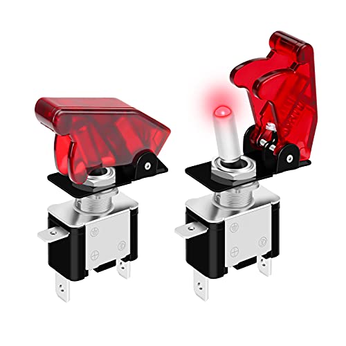 DaierTek Red 12V LED Lighted Toggle Switch with Aircraft Guard Safety Flip Cover 12 Volt DC 20A Heavy Duty Covered Illuminated Lit for Racing Auto Car ATV UTV Golf Cart -2Pack - color: Red LED with Cover