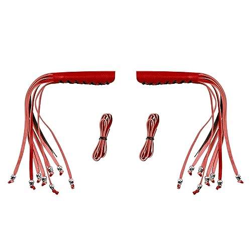 Motorcycle Lever Cover PU Leather Fringed Brake Clutch Covers Universal Grip Tassels Motorcycle Handlebar Covers with Skull Beads - color: Red