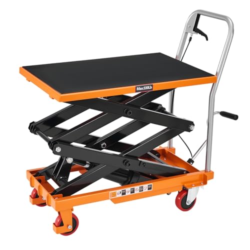 SPECRAFT 330 lbs Hydraulic Lift Cart, Double Scissor Lift Table Up to 50", 4-Wheel Material Handling Platform with Non-Slip Pad, Orange - size: 330 lbs