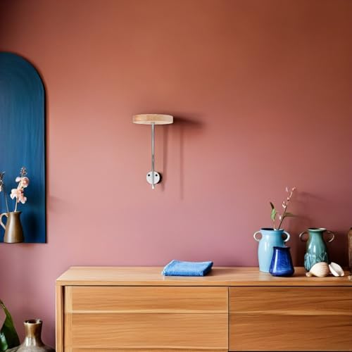 Wall Mounted Motorcycle Helmet Hanger with Silver Hooks, Wooden Hat Rack for Caps and Jackets, Decorative Hat Display Stand for Bike Gear Storage and Coat Hanging