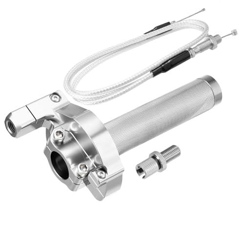 Throttle Grip Throttle Cable Motorcycle 22mm Universal CNC Aluminum Accelerator Throttle Twist Grips Handlebars for KLX CR CRF EXC XR TTR CB SSR ATV Dirt Bike Pit Bike - color: Style-B-Silver