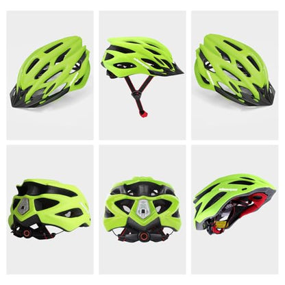 Bike Helmet Men Women, Shinmax Bicycle Helmet with Rear Light and Detachable Visor - color: Black/Green, size: Large (57-62 cm)