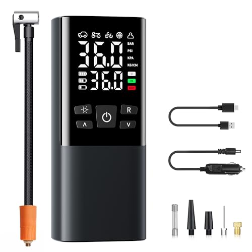 Portable Tire Inflator Air Compressor with LCD Display, LED Light, and Auto-Shut Off Function 150 PSI Portable Air Pump for Cars, Motorcycles, Bicycles, Balls, and More