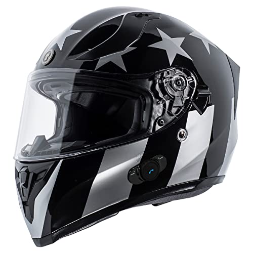 TORC T15B Blinc Wireless Integrated Full Face Motorcycle Helmet DOT & ECE Approved - color: Gloss Black Captain Shadow, size: Medium