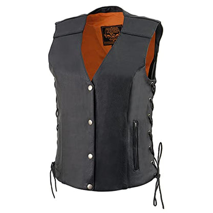 Milwaukee Leather Women's V-Neck Distress Grey Premium Leather Motorcycle Rider Vest w/Side Laces MLL4531 - color: Mll4500-black, size: 5X-Large