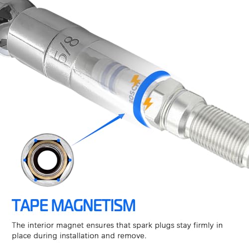 A ABIGAIL 5/8" Swivel Magnetic Spark Plug Socket 3/8 Inch Drive x 6" Total Length 6-Point 360 Degree Swivel Thin Wall Spark Plug Socket Removal Tool Cr-V Steel - size: 5/8”-6inch