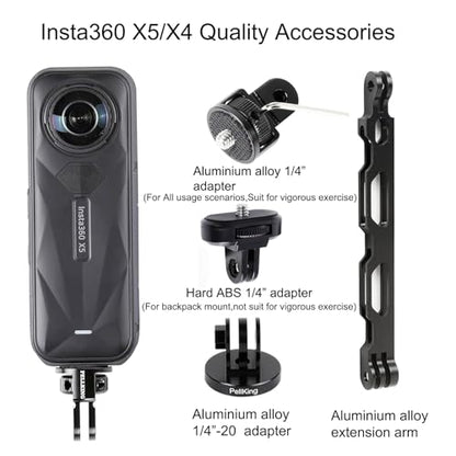 PellKing Bike Motorcycle Handlebar Mounting Bundle Kit for Insta360 X5/X4,Action 5 Pro/4/3, Included 360 Rotation Handlebar Mount,1/4" Adapter Helmet Adhesive Stick,Backpack Clip,Screen Protector