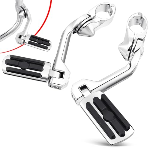 Benlari Motorcycle Adjustable Highway Footpegs Style 2 Chrome Long Angled Fit for Harley Touring Street Glide Softail Dyna Sportster fits 1"(25mm) 1-1/4"(32mm) Engine Guard - color: CHROME, size: LONG