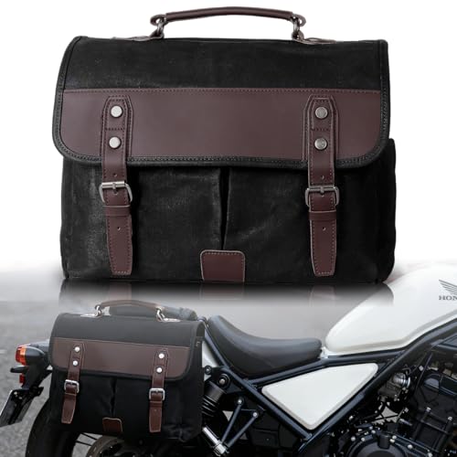 Motorcycle Bags Vintage Motorcycle Saddlebag Large Capacity Side Bag Waterproof Canvas Luggage Bag Storage Panniers with Removable Shoulder Strap for Adventure,Cruiser,Street - color: Black