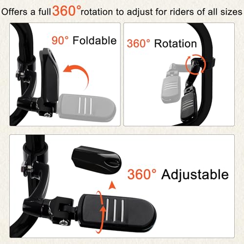 FOVPLUE 1.25" /32mm Highway Foot Pegs w/360° Adjustable Long Mounts Universal for Harley Touring Street Glide/Road Glide/Electric Glide/Road King Indian Motorcycle w/1-1/4" Crash Bar,BLACK#11