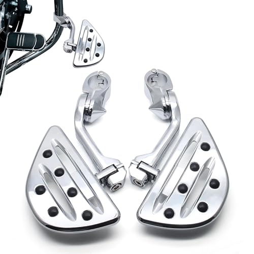 MZS Motorcycle Highway Pegs, 1.25" Long Angled Adjustable Touring Wide Foot Peg Mount Chrome Compatible with Softail Sportster Electra Road Glide Road King Street Glide for 1 1/4 Engine Guards Bar - color: Chrome, size: Long Mounting 1
