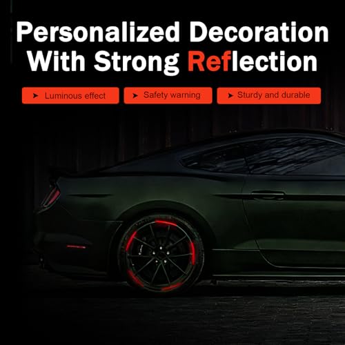 20 PCS Car Wheel Reflective Sticker, Waterproof Night Safety Warning Decal, Anti-Scratch Wheel Rim Eyebrow Stripe, Universal for Car SUV Motorcycle (Red) - color: Red