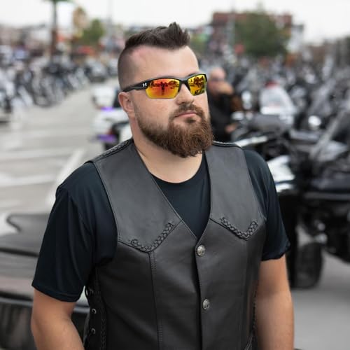 Hot Leathers Men’s Black ‘Buffalo Nickel Snap’ Leather Vest with Side Laces & Braided Detail - color: Vsm1008-black, size: XX-Large