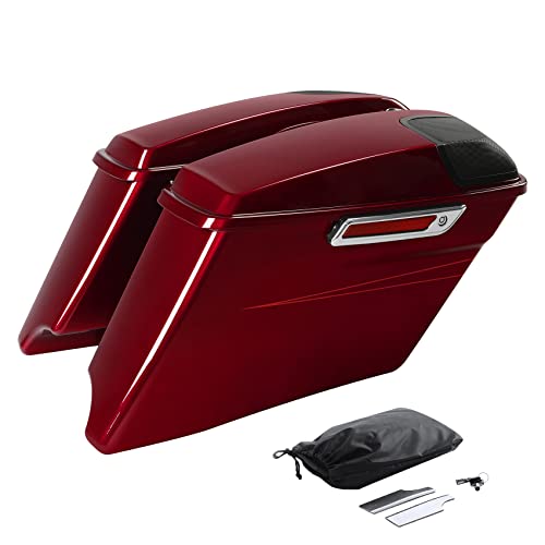 HR3 Velocity Red Sunglo (Pinstripe) 4" Stretched Hard Saddlebags w/Speaker Lids Compatible with 2017 Road Glide Special FLTRXS Street Glide Special FLHXS (Replace for OEM) - color: Velocity Red Sunglo (Pinstripe)