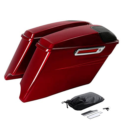HR3 Velocity Red Sunglo (Pinstripe) 4" Stretched Hard Saddlebags w/Speaker Lids Compatible with 2017 Road Glide Special FLTRXS Street Glide Special FLHXS (Replace for OEM) - color: Velocity Red Sunglo (Pinstripe)