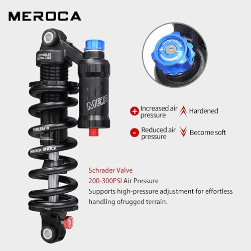 MEROCA Adjustable Air Spring Coil Over Shock Absorber for Mountain Bikes, 190-265mm, 550LBS Spring, Rebound, Compression, Preload, and Air Pressure (200-300 PSI) Fits MTB/Downhill/eBikes - size: 240mm*550lbs