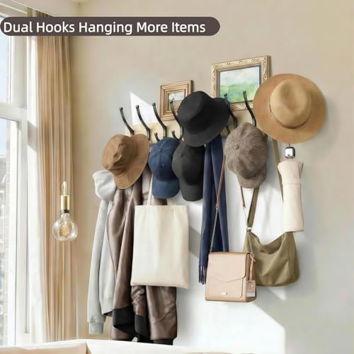 Optish 2 Pack Wooden Coat Rack Wall Mount, 16.1" Rustic Coat Hanger Hooks with 10 Double Hooks, Wall Coat Rack for Hat, Clothes, Bags, Jacket, Natural Wood - color: Natural Wood