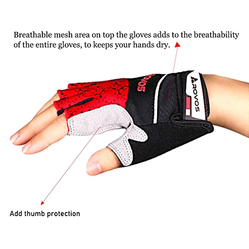 Men & Women Cycling Gloves - 5mm Padded Half Finger Breathable Mountain & Road Biking Gloves - color: Red-b, size: Large