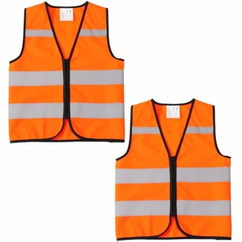 High Visibility Kids Safety Vest,Toddler Safety Vest,Reflective Vest Kids,Toddler Construction Vest For Cycling &Running,Orange XS Zipper/2Pack - color: Orange -2pc, size: X-Small