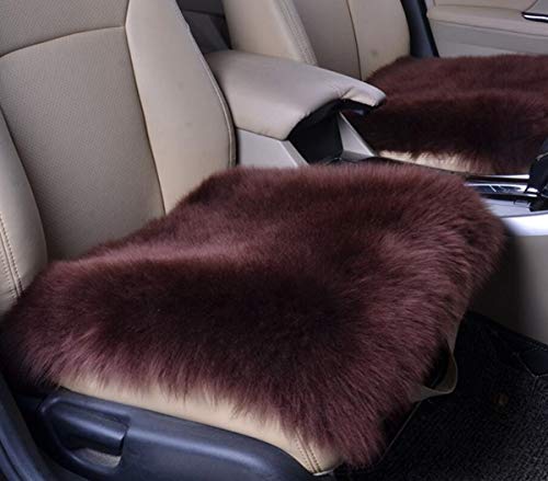 Sheepskin Car Front Seat Cover Pad 18x18inch Long Wool Seat Cushion Winter Warm Universal Fit Auto, SUV, Truck, Dinner Chair Office Chair Front Brown - color: Chocolate, size: 18x18 Inch (Pack of 1)