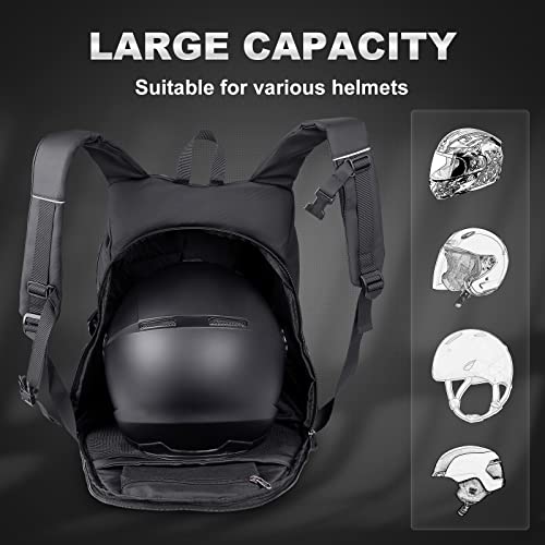 Motorcycle Backpack for Men - Large Capacity Waterproof Helmet Backpack for Men with Laptop Pocket, Large