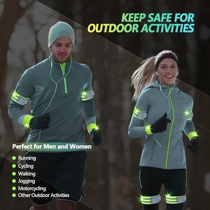 Reflective Band for Night Running Walking, 6 PCS Premium Reflective Bands for Arm/Wrist/Ankle/Leg, High Visibility Reflective Running Gear Adjustable for Men and Women