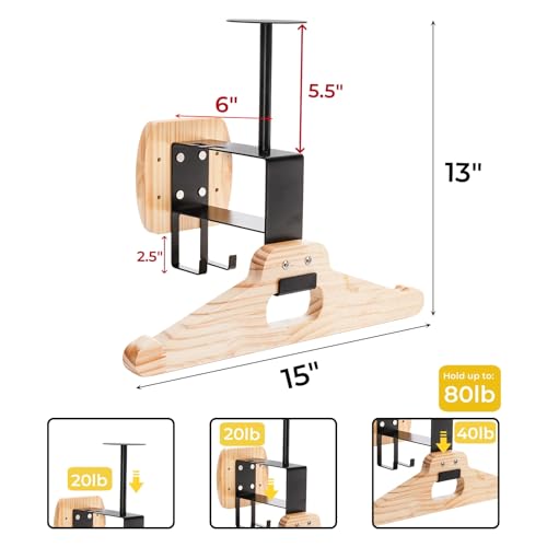 Eorbow Tactical Gear Wall Mount, Wooden Motorcycle Helmet Holder Stand, Heavy Duty Helmet Display Hanger, Multipurpose Jacket Rack for Police, Soccer, Cycling, Skiing Gears, Coats, Vets, Hats, Caps