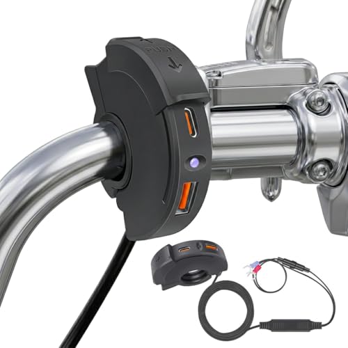 Motorcycle USB Charger for Suzuki GSX R 750 1985-2024, Dual Port Type-C PD 30W & QC3.0 Fast Charging, SAE to USB Handlebar Clamp Adapter with Safety Protection
