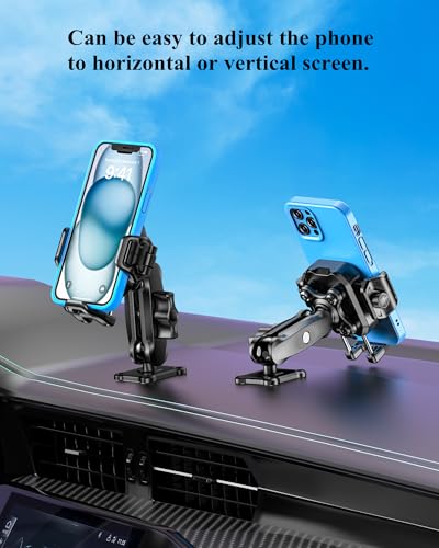 BRCOVAN Anti-Theft Phone Mount Holder with Vibration Dampener, 1s Locking | Don't Block Camera, with Aluminum Medium Arm & Square Base, for Car Boat Truck Motorcycle UTV, Fit 5.4-7.2'' Smartphones