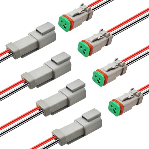 14 AWG 2 Pin DT Connector, 2 Wire Automotive Waterproof Electrical Connectors, 14 Gauge Male and Female Quick Connect Harness for Car Truck Boat -4 Pack - style: 2 Pin