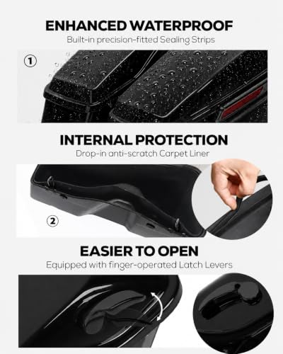 XFMT Motorcycle Saddlebags Hard Saddle Bags W/Black Latches & Liners For Harley Touring Road King Street Glide Road Glide Electra Glide 2014-2024, Vivid Black - color: Standard-Vivid Black W/ Black Latches