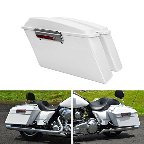 TCMT Hard Saddle bags Saddlebag Trunk & Liners Carpet Insert Fits For Harley Touring Road King Road Street Glide Ultra Classic FLHT FLHR FLHX 1994-2013 - color: White Chrome Latches#B