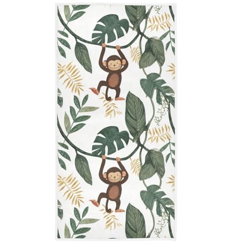 Naanle Cute Cartoon Monkey Trees Pattern Soft Highly Absorbent Large Decorative Hand Towels Multipurpose for Bathroom, Hotel, Gym and Spa (16 x 30 Inches) - color: Monkey