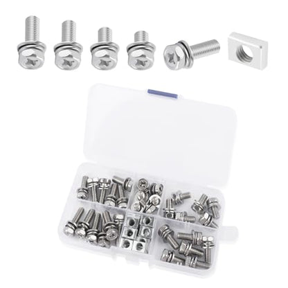 60PCS Motorcycle Battery Bolts and Nuts Kit M6x20/18/16/12/10mm,Stainless Steel Motorcycle Battery Terminal Bolts Kit,Essential Batteries Terminal Nuts for Scooter ATV Bike