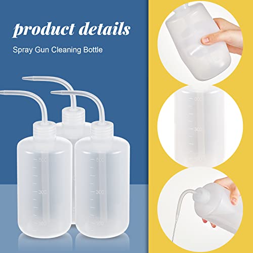 Roshtia 24 Pieces Spray Gun Cleaning Kit 3 Pcs Bottle and 21 Pcs Spray Paint Gun Cleaning Brushes 500ml Plastic Squeeze Wash Bottle Tube Bottle Brushes Paint Gun Cleaning Kit