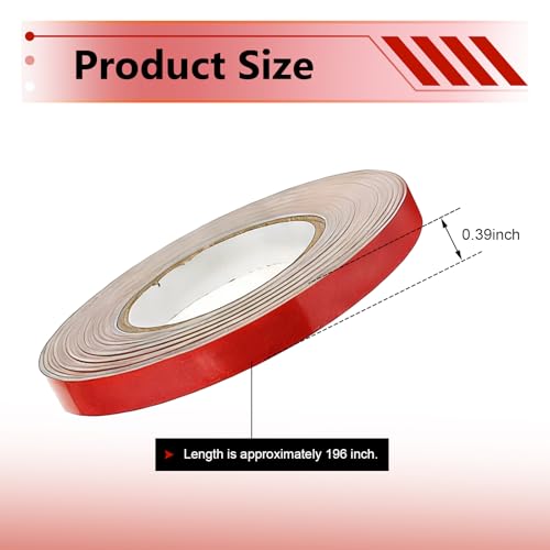 Car Reflective Strip Sticker, 0.39" x 16.4ft Cuttable Reflective Warning Body Tape, Self-Adhesive Night Visibility Rim Strip Decal, Universal for Most Cars, Motorcycles, Bikes (Red) - color: Red
