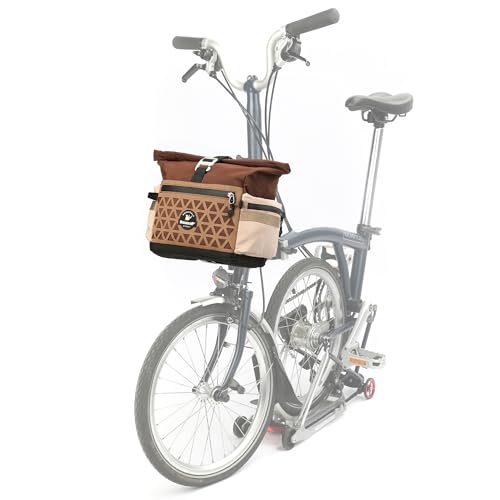 Rhinowalk Handlebar Bag for Brompton Folding Bike, 6.5L Expandable Front Bag with Quick Release Mount, Shoulder Strap, Multiple Pockets and Rain Cover (Brown) - color: Brown