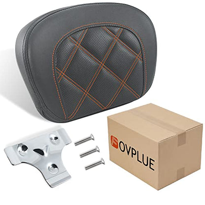 FOVPLUE Passenger Backrest Pad,Sissy Bar Pad for Harley Touring Electra Glide/Road Glide/Road King/Street Glide/Trike Freewheeler FLRT/FLHXXX, Double Orange Stitching - color: Orange