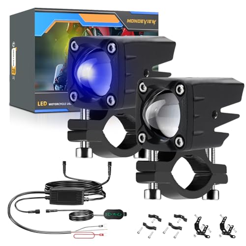 MONDEVIEW LED Motorcycle Auxiliary Light Kit, 5 Modes, Spot Driving Lights, Compatible with Tractor Truck ATV UTV SUV Boat, 2 PCS，Blue - color: Blue